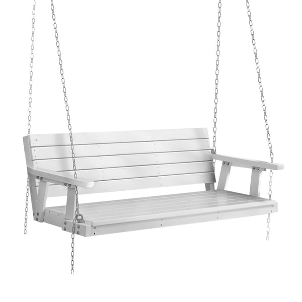 Gardeon Porch Swing Chair with Chain Outdoor Furniture 3 Seater Bench Wooden White Gardeon