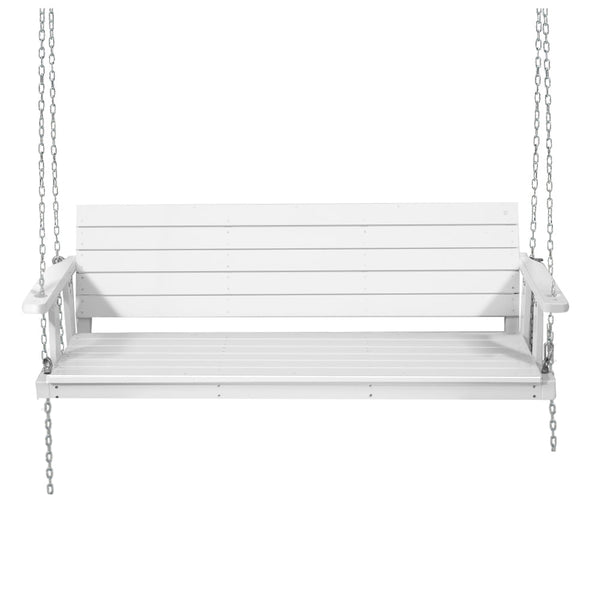 Gardeon Porch Swing Chair with Chain Outdoor Furniture 3 Seater Bench Wooden White Gardeon
