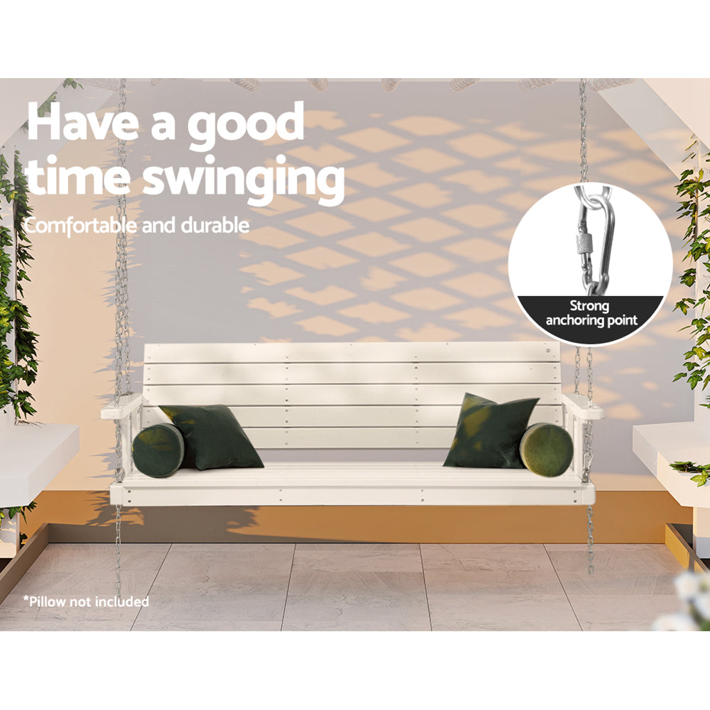 Gardeon Porch Swing Chair with Chain Outdoor Furniture 3 Seater Bench Wooden White Gardeon