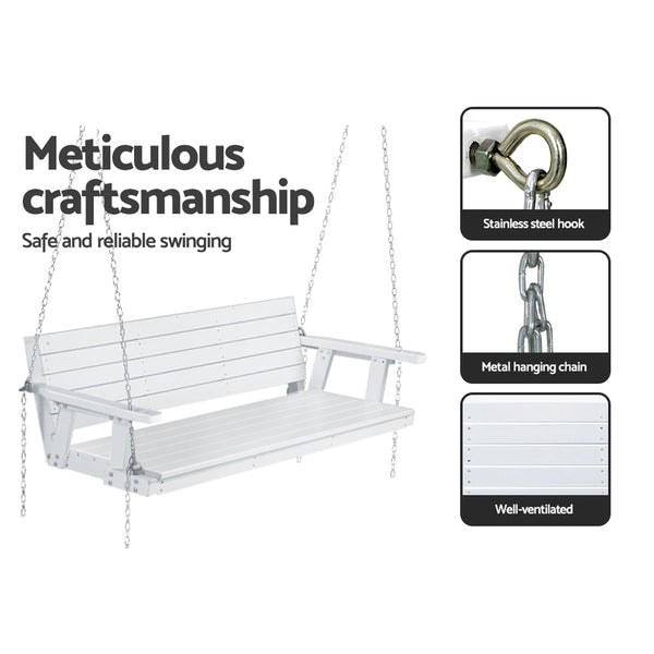 Gardeon Porch Swing Chair with Chain Outdoor Furniture 3 Seater Bench Wooden White Gardeon