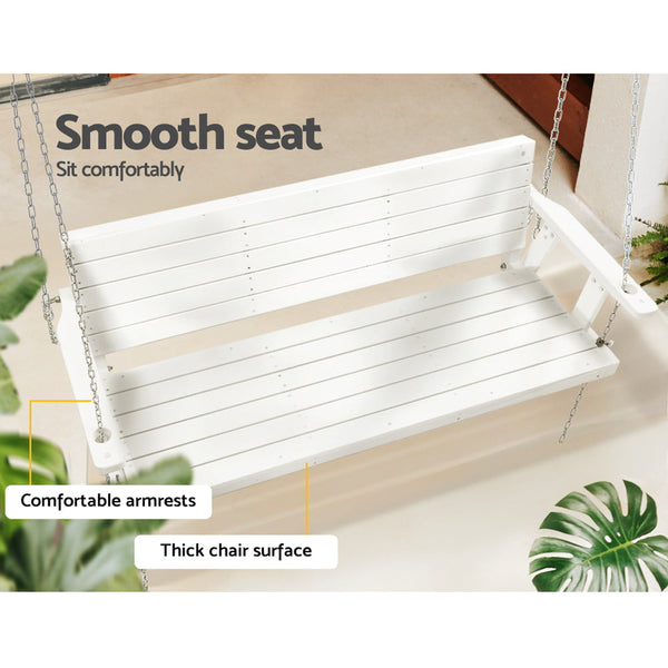 Gardeon Porch Swing Chair with Chain Outdoor Furniture 3 Seater Bench Wooden White Gardeon