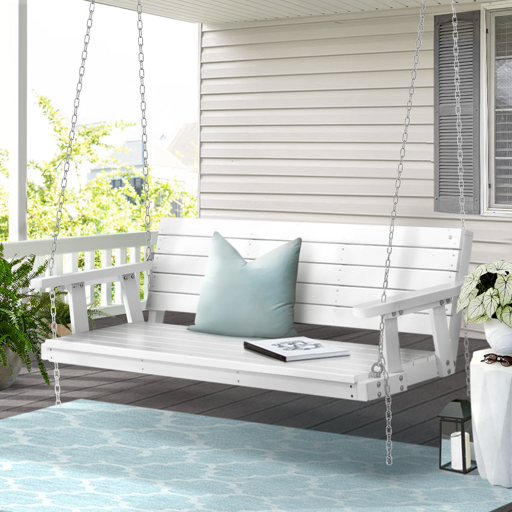 Gardeon Porch Swing Chair with Chain Outdoor Furniture 3 Seater Bench Wooden White Gardeon