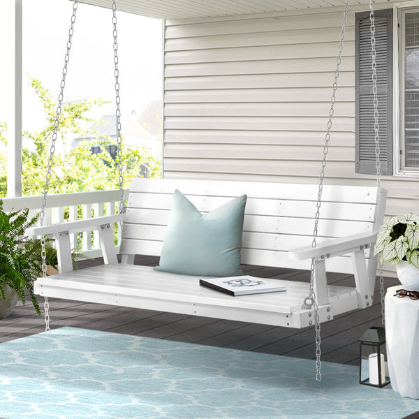 Gardeon Porch Swing Chair with Chain Outdoor Furniture 3 Seater Bench Wooden White Gardeon