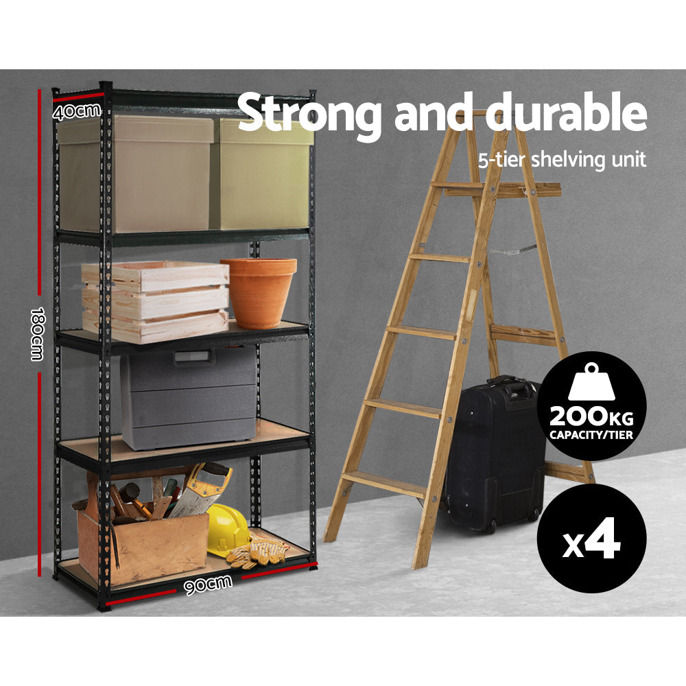 Giantz 4X1.8M Garage Shelving Warehouse Rack Storage Shelves Pallet Racking Black Giantz