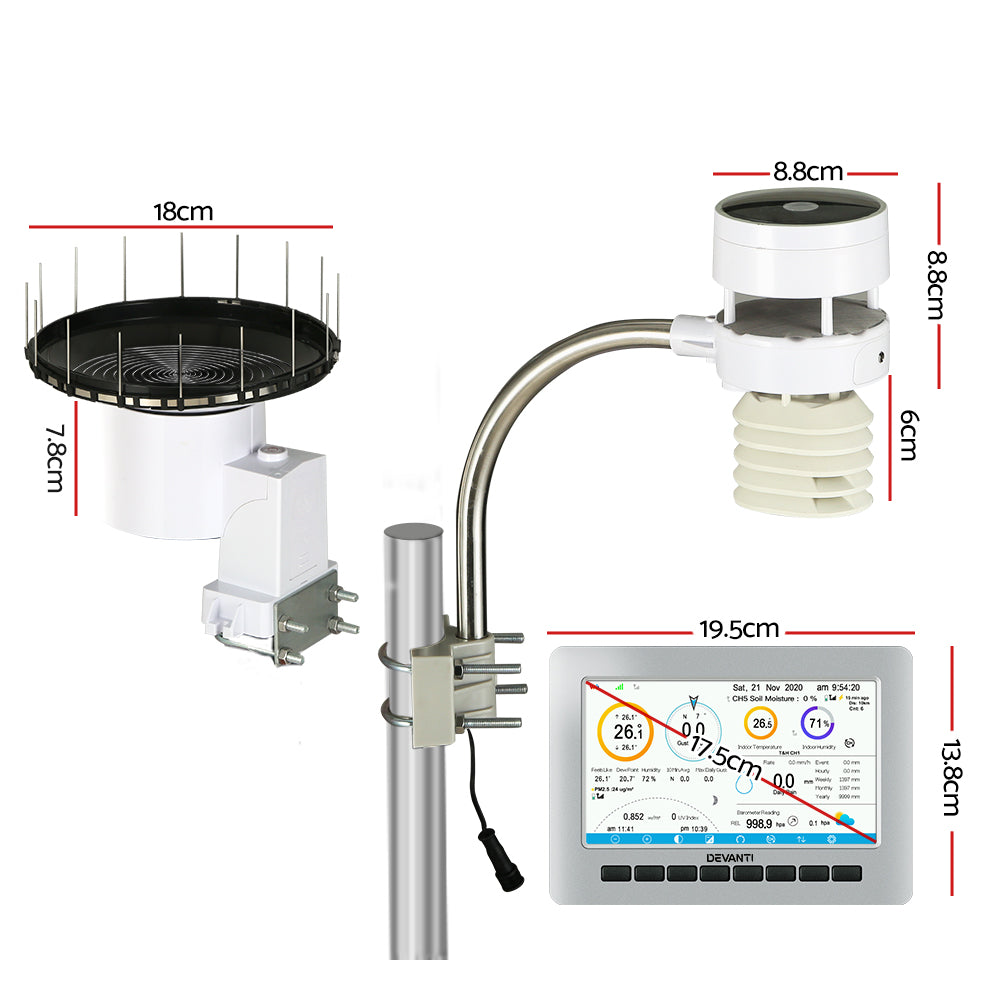 Devanti Weather Station Ultrasonic Anemometer Outdoor WiFi Rain Gauge Solar Devanti