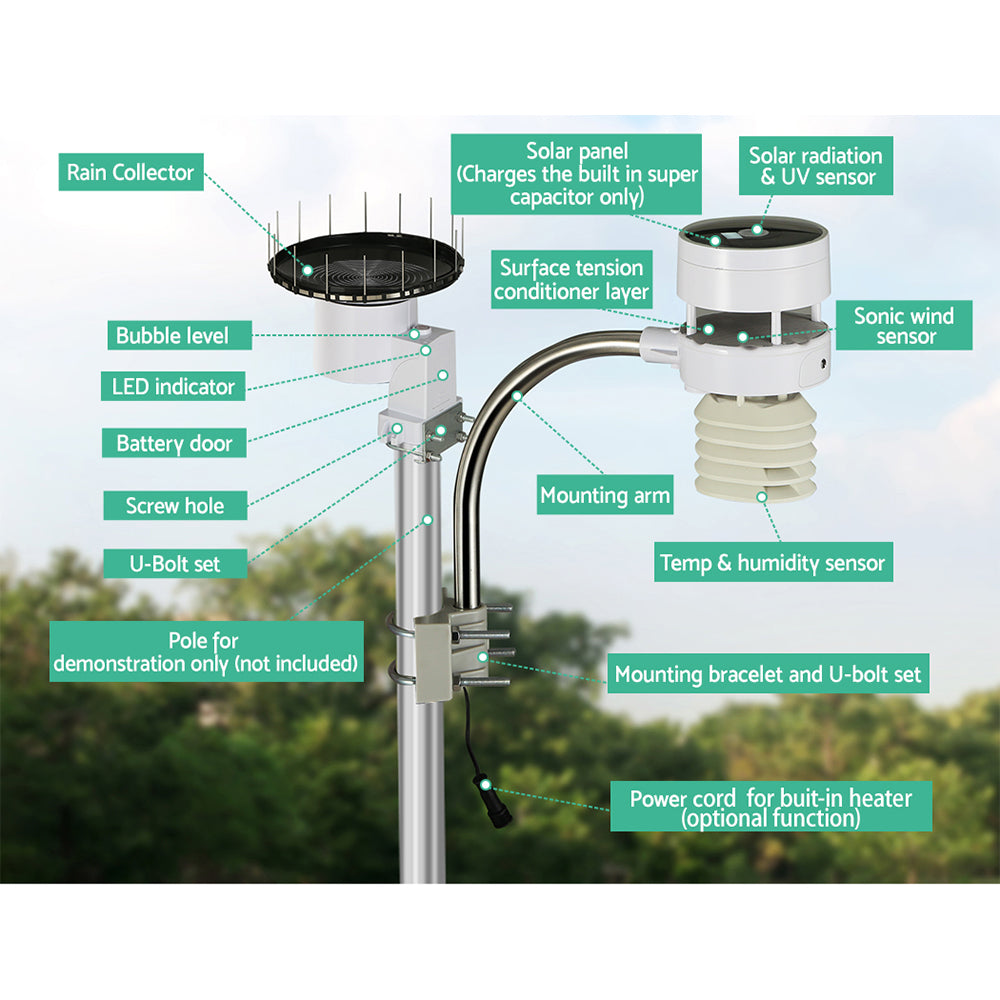 Devanti Weather Station Ultrasonic Anemometer Outdoor WiFi Rain Gauge Solar Devanti