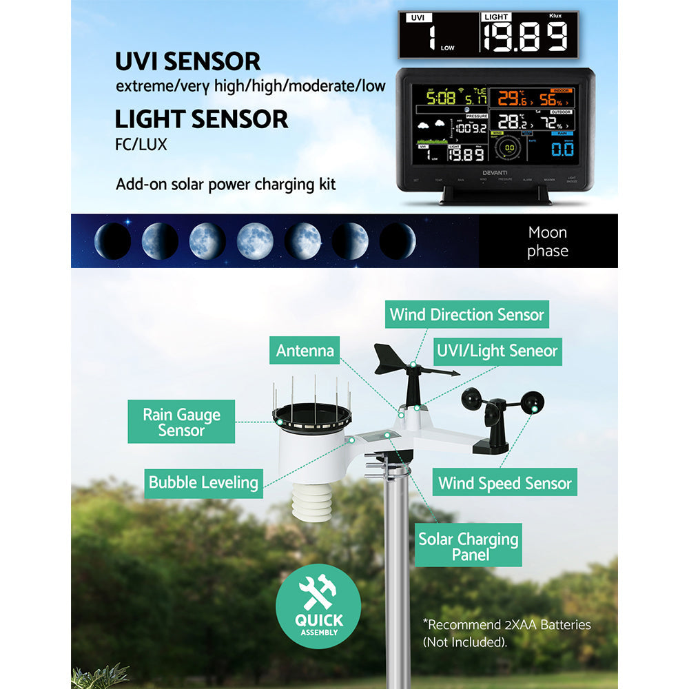 Devanti Weather Station Indoor Outdoor Wireless WiFi Professional Solar Sensor Devanti
