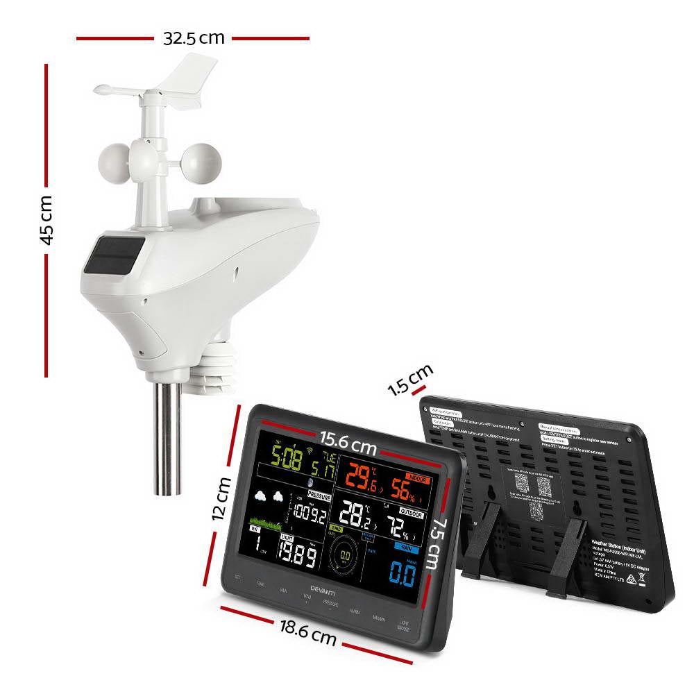 Devanti Wireless WiFi Professional Weather Station Solar Sensor LCD UV Light Devanti