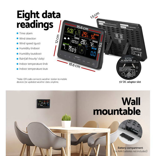 Devanti Wireless WiFi Professional Weather Station Solar Sensor LCD UV Light Devanti