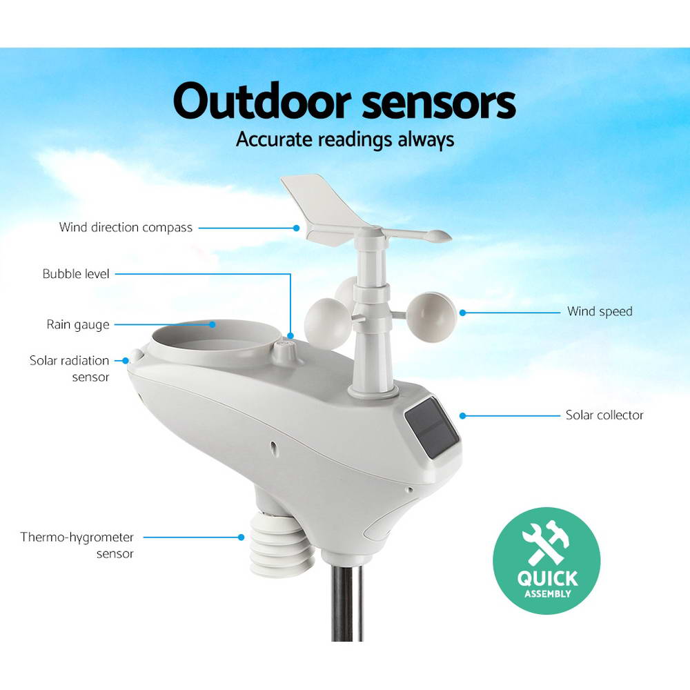 Devanti Wireless WiFi Professional Weather Station Solar Sensor LCD UV Light Devanti