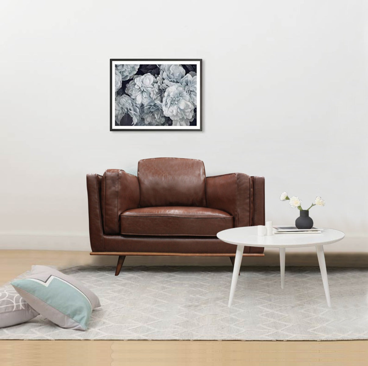 Single Seater Armchair Faux Leather Sofa Modern Lounge Accent Chair in Brown with Wooden Frame Does not apply